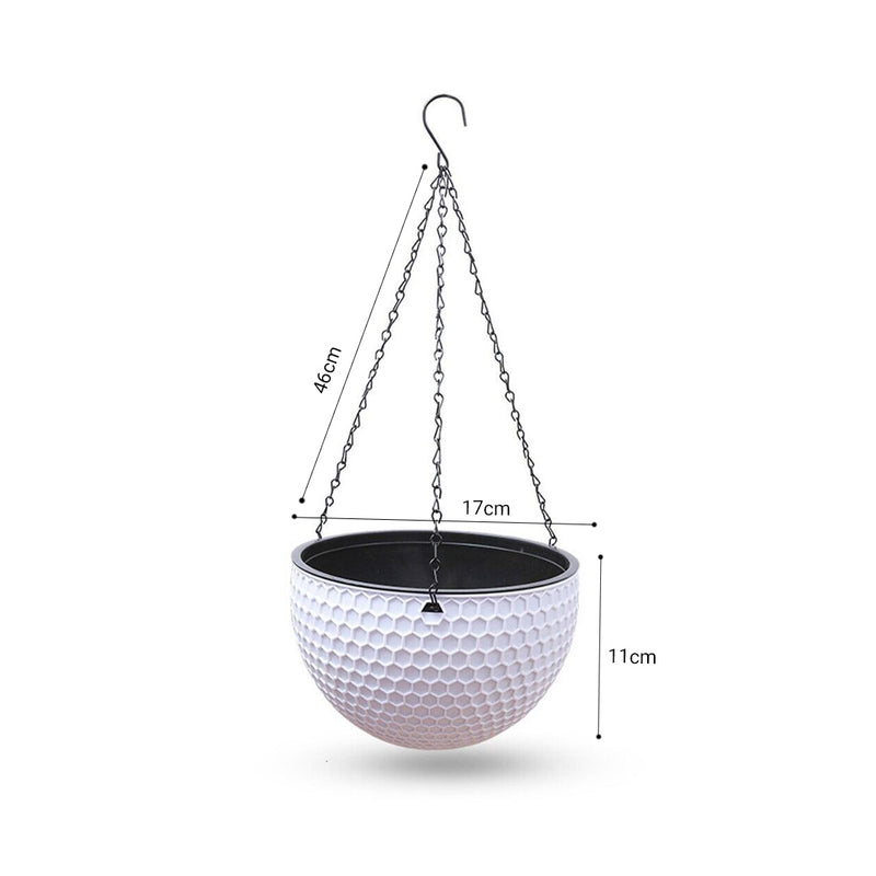 Small White Resin Hanging Plant Pot 17x11x46cm Self Watering With Chain