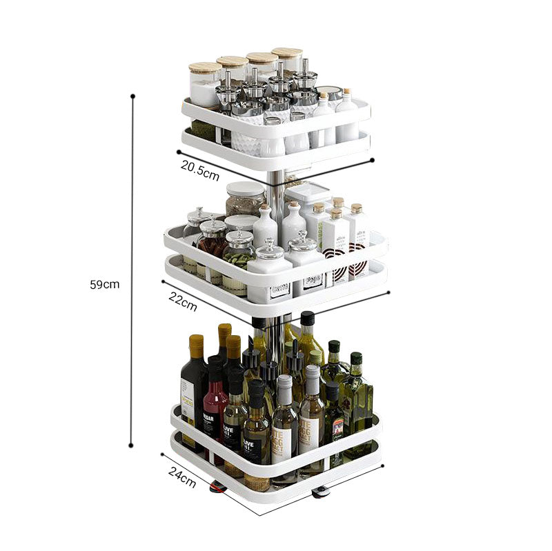3 Tier Rotating White Steel Spice Rack Shelf 24x24x59cm Anti Rust Stable
