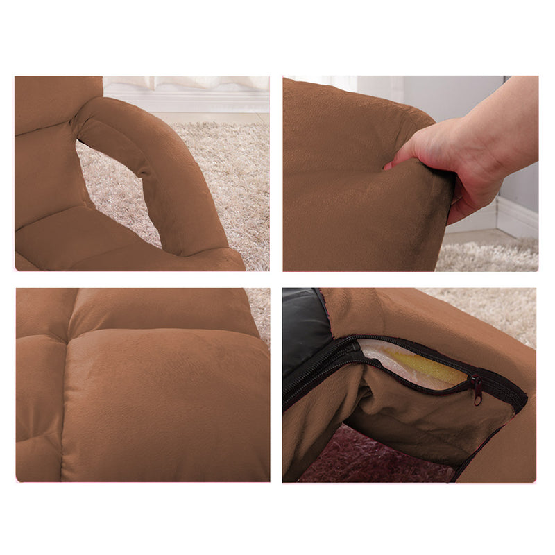 Foldable Adjustable Floor Recliner Chair with Armrest Flannel Coffee 95cm
