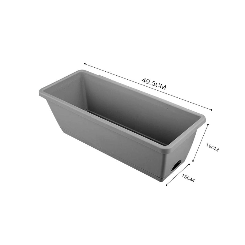 Rectangular Gray Planter Set of 4 Plastic 49.5cm with Holder for Garden Decor