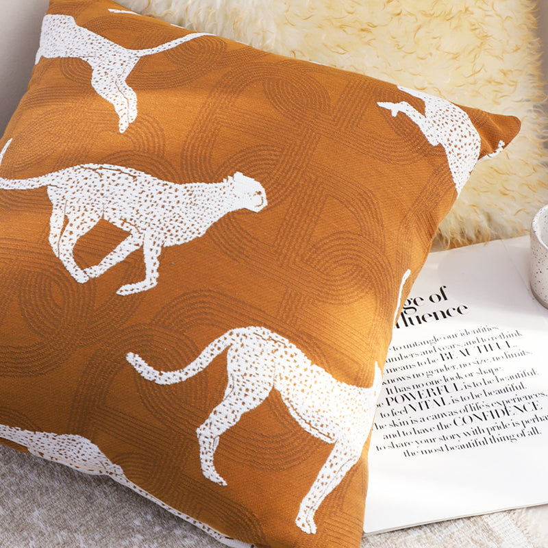 2X 50x50x18cm Throw Pillow Polyester Cotton Brown White Cheetah Print Soft Fill