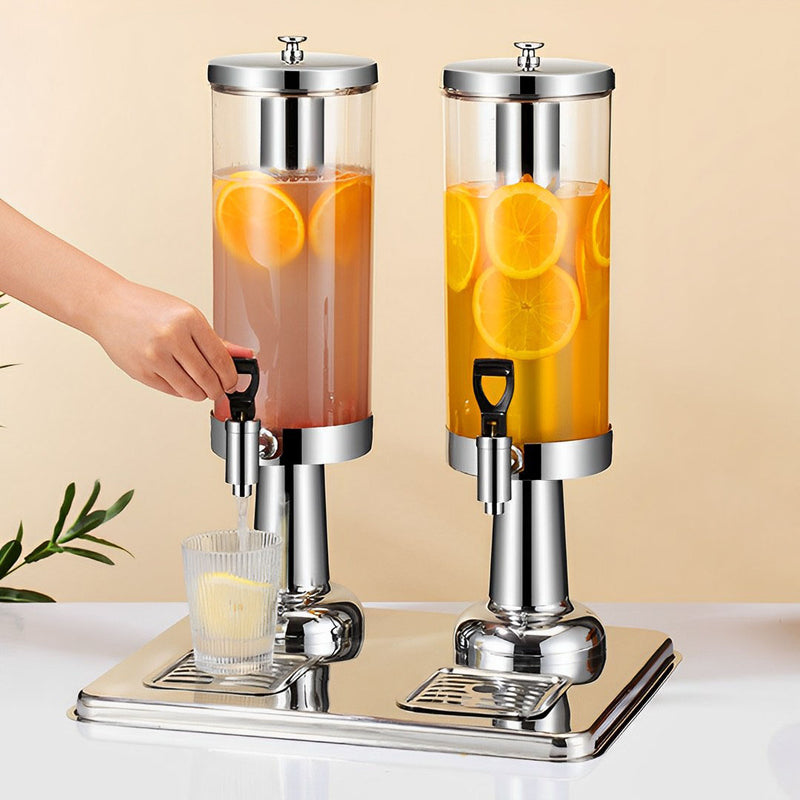 6L Dual Stainless Steel Beverage Dispenser Ice Cylinder Clear Hot Cold Silver