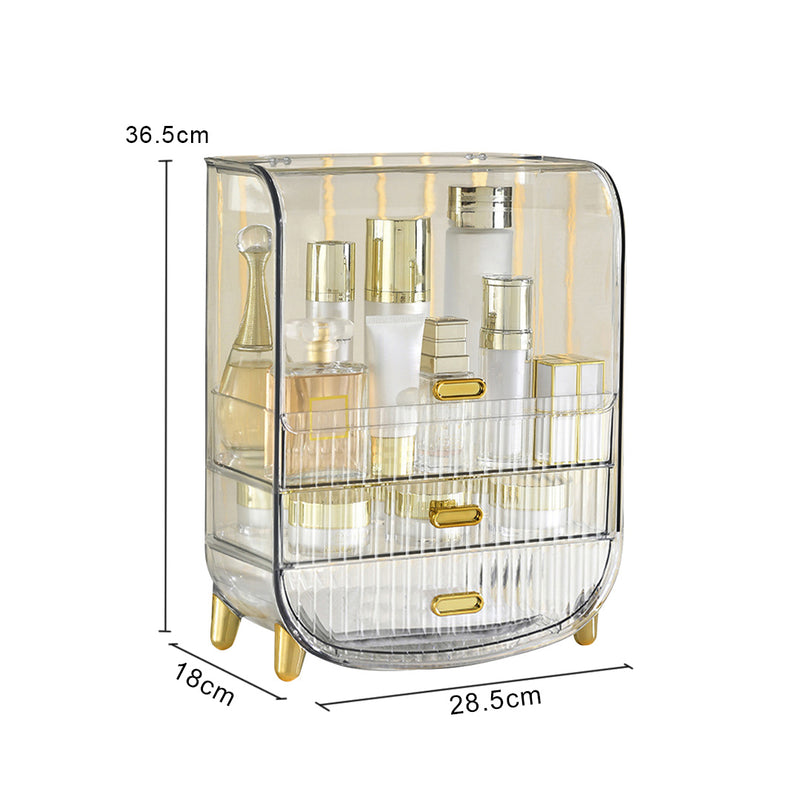 2X 3 Tier Transparent Abs Cosmetic Organizer Drawer 28.5x18x36.5Cm