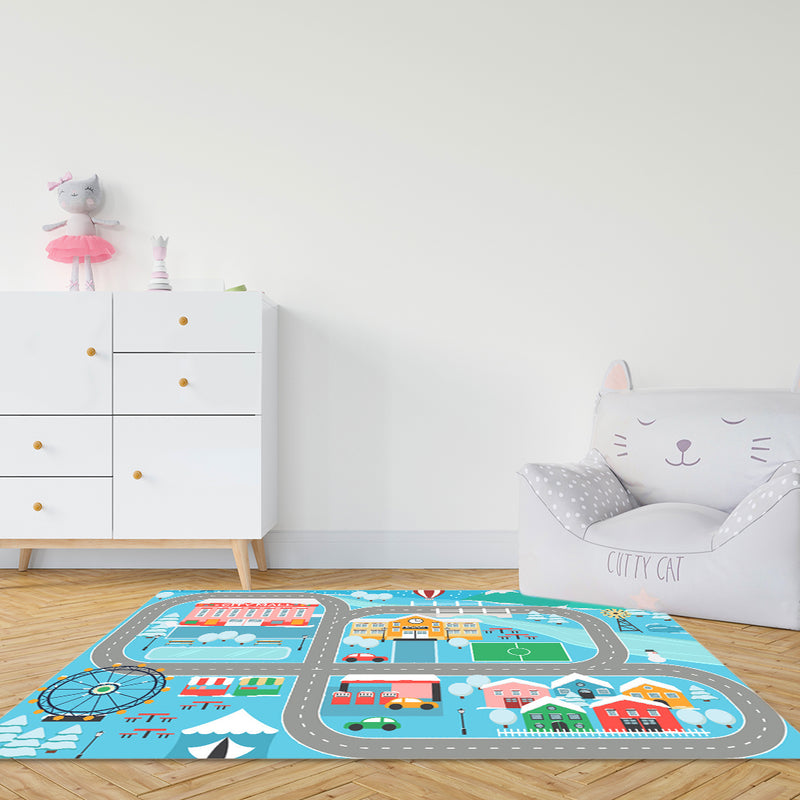 Kids Rug Polyester 120x180cm Street Map Play Mat Multicolor Educational