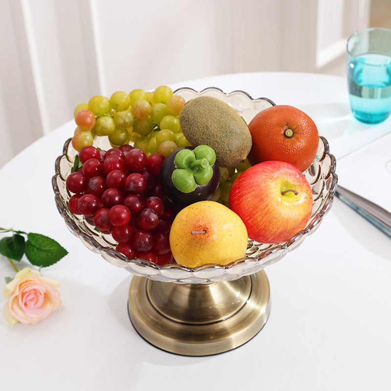 Bronze Glass Pedestal Fruit Bowl 30cm X 18cm Iron Base Crystal Decor