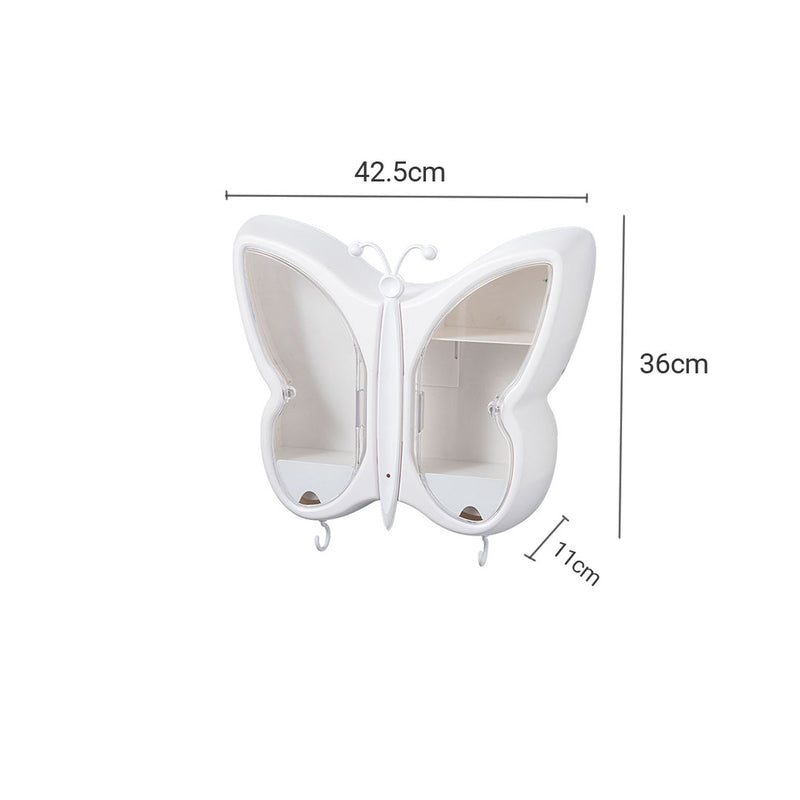 White Butterfly Wall Mounted Makeup Organizer Plastic Waterproof 42.5x11x36cm