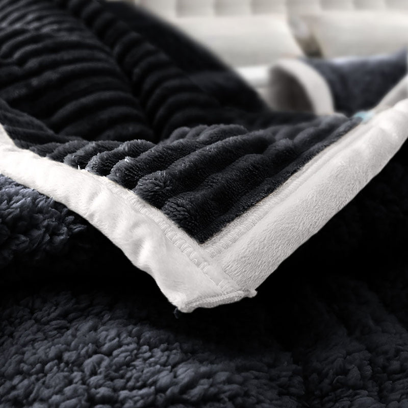 2X Black Thick Flannel Blanket Double Sided Cozy Fleece Warm Coverlet 200x220cm