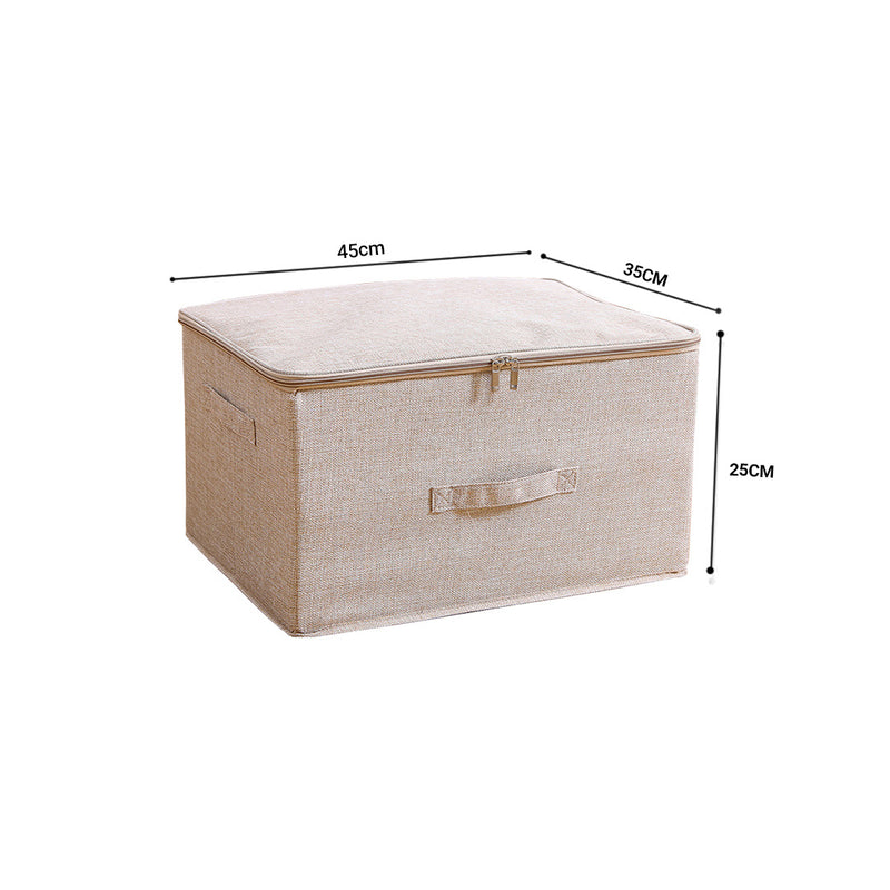 Beige Large Foldable Double Zipper Storage Box 45x35x25cm Moisture Proof Cotton