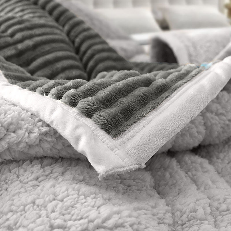 2X Thick Flannel Polyester Throw Blanket 200x220cm Grey Double Sided