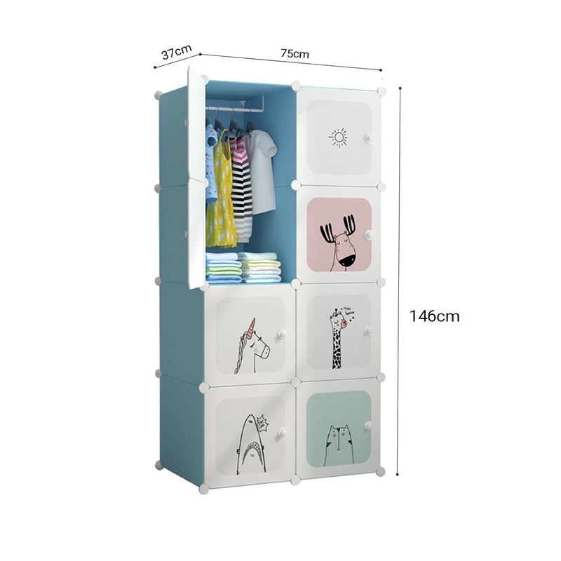8 Cubes Portable Wardrobe Polypropylene Panels Foldable 75x37x146cm Blue