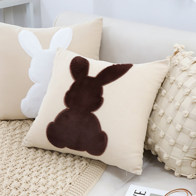 2X 45x45x14cm Polyester Throw Pillow Light Tan Square Coffee Bunny Design