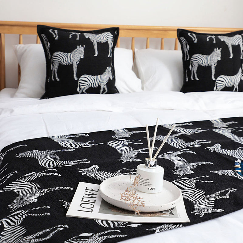 Bed Scarf Runner Polyester 70x210cm 1.5m Queen Black With 2 Cushions Set of 3