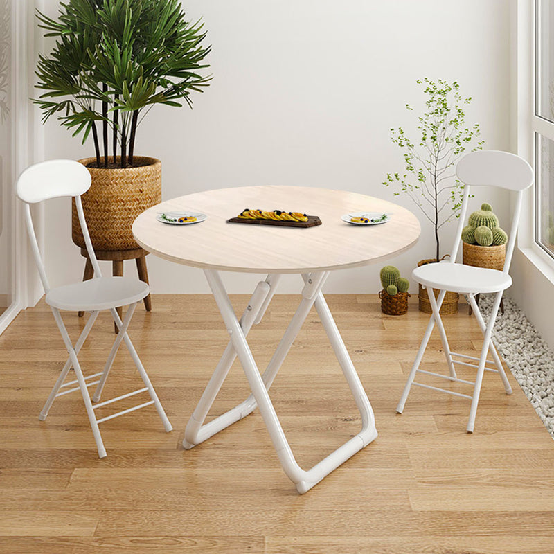 2X 80cm Light Wood Round Table White Legs Minimalist Multipurpose