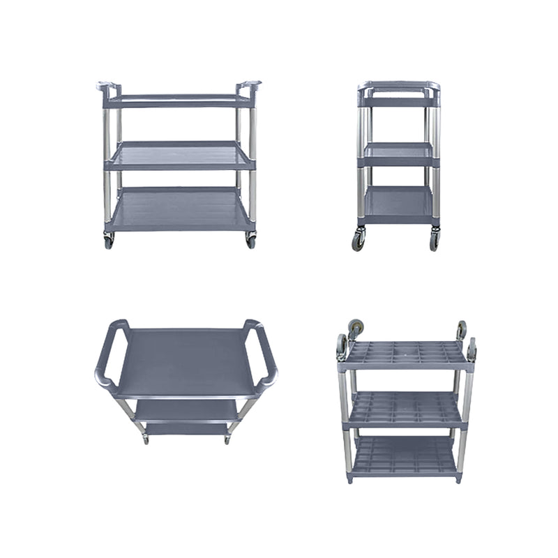 2X 3 Tier Food Trolley Pvc Metal 830x420x950mm 40kg Each Shelf Gray Wheels