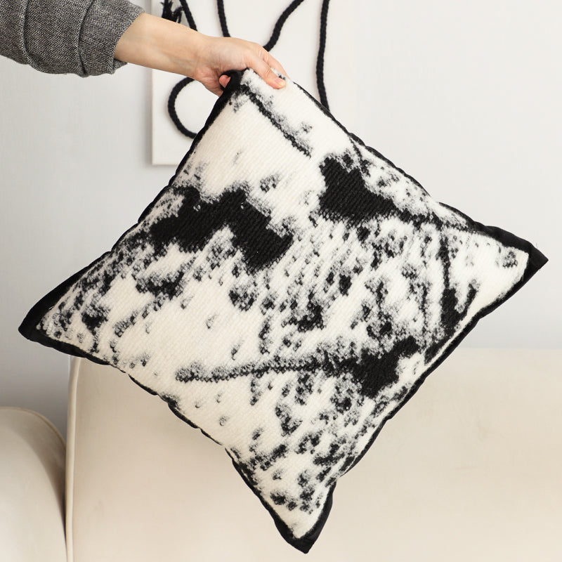 Square Velvet Throw Pillow 45cm Leopard Print Black And White Ink Splatter