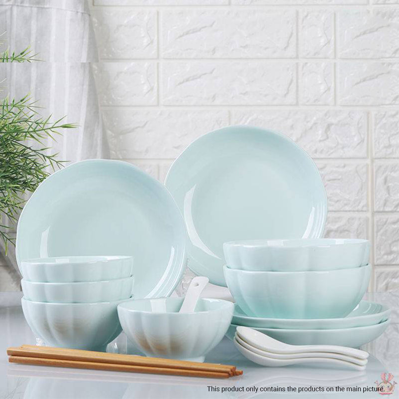 Light Blue Ceramic Dinnerware 4.5 Bowl 7 Plate Stackable Set of 10