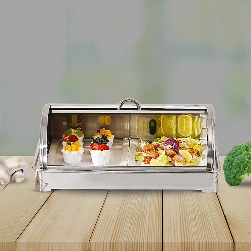 Ceramic Chafing Dish Stainless Steel Stand 59x38.5x7cm Silver 9L