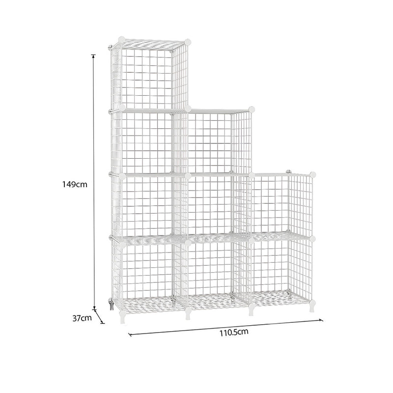 2X White 9 Cube 3 Column Iron Wire Mesh Modular Foldable Storage Organizer 149cm