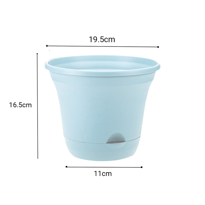 Blue Plastic Self Watering 19.5cm Plant Pot Flower Bonsai Outdoor Decor Set of 2
