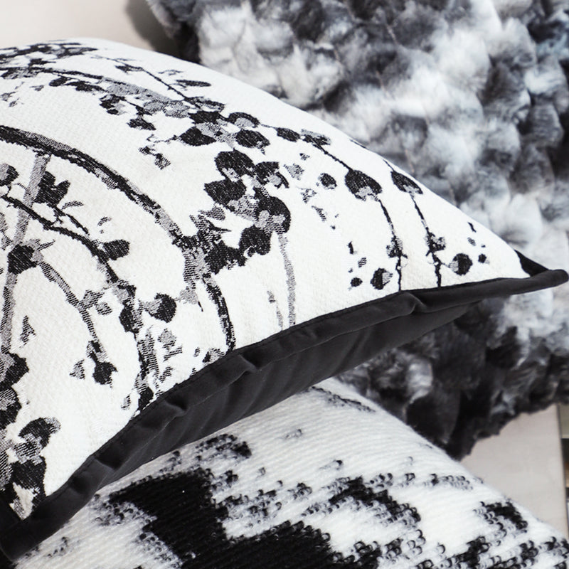 2X Botanical Cushions 50cm Polyester Cotton Black White Modern Home Decor