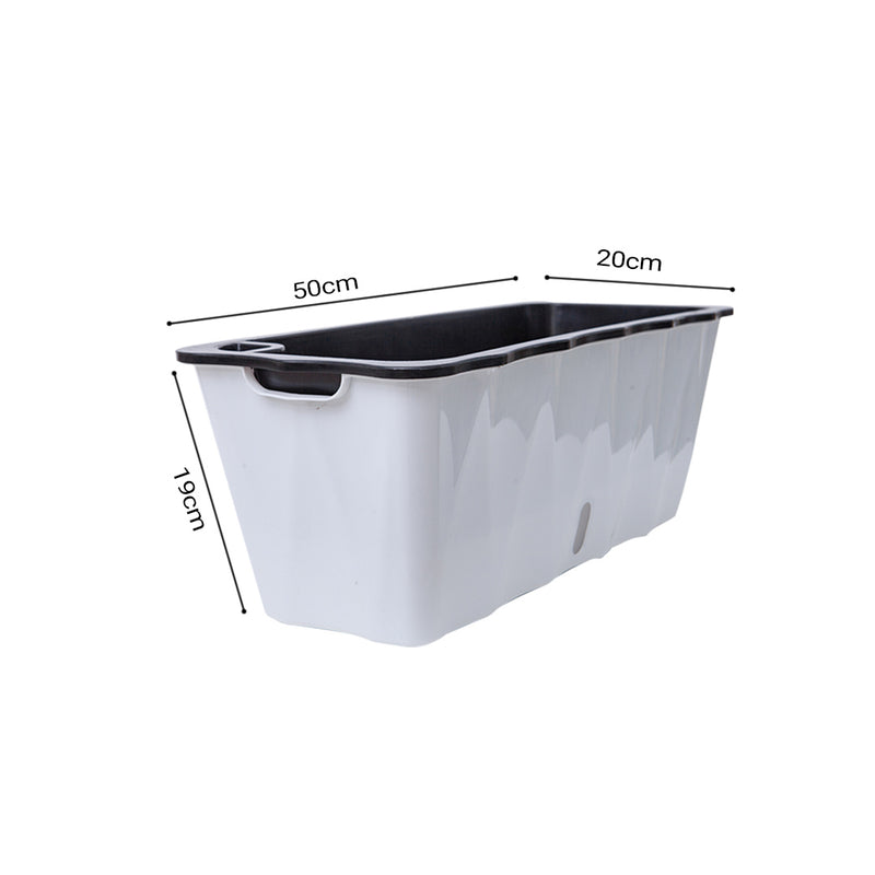2X Large White Rectangular Plastic Planters 50x20x19cm Iron Frame Drainage Holes