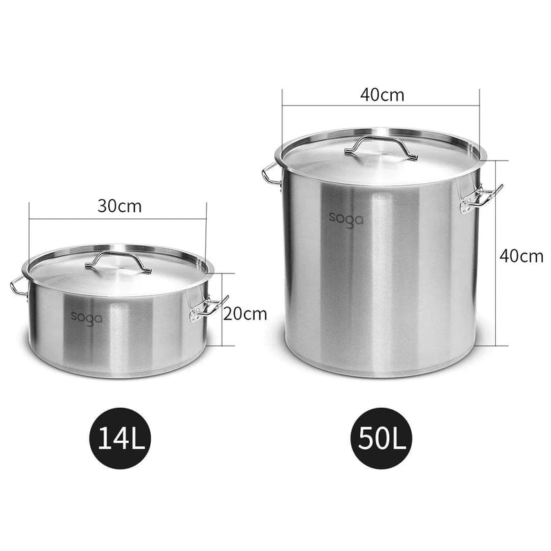 14L Wide 50L Tall Commercial Grade Stainless Steel Stock Pots Thick Bottom 18/10