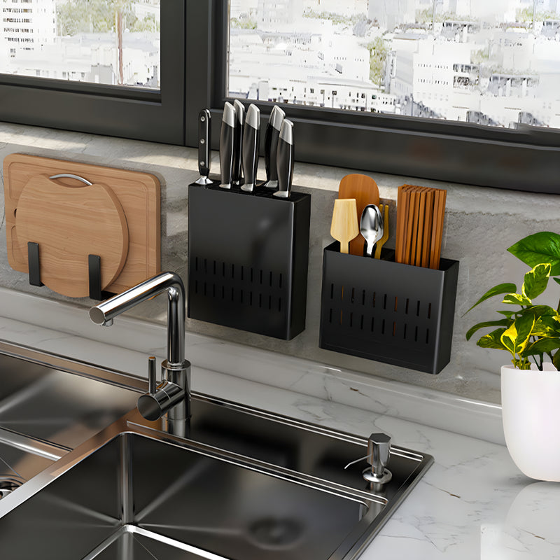 2X Aluminum Wall Mounted Kitchen Knife Storage Rack Space Saving Organizer Black