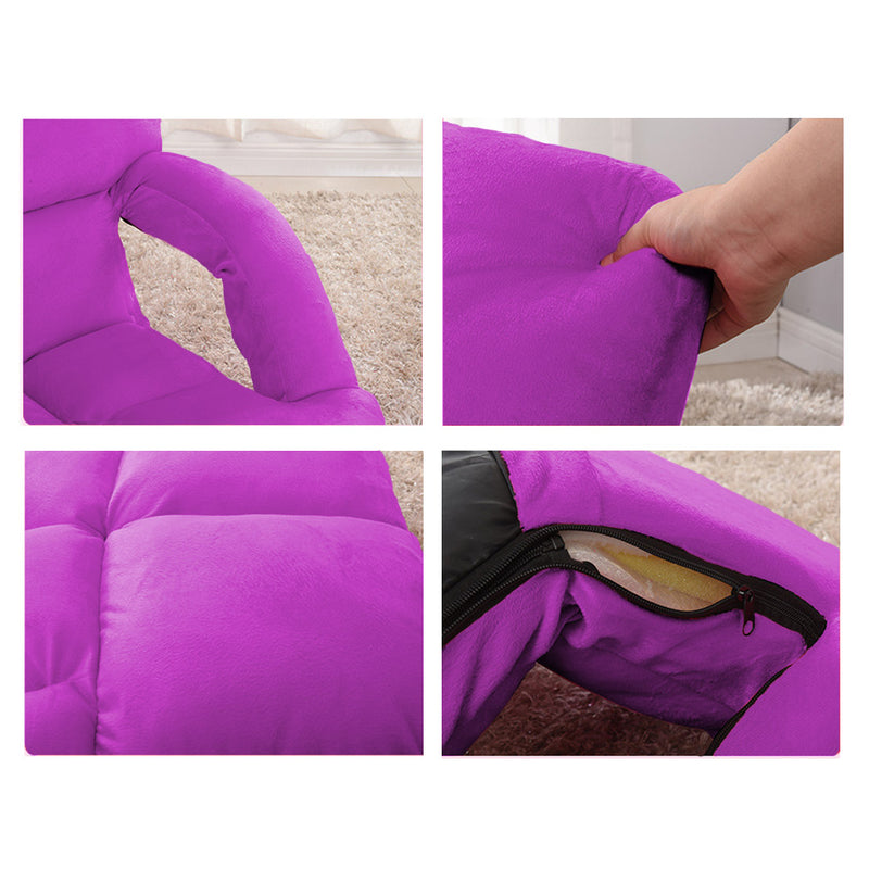 Foldable Adjustable Flannel Lounge Chair with Armrest Purple Home Outdoor