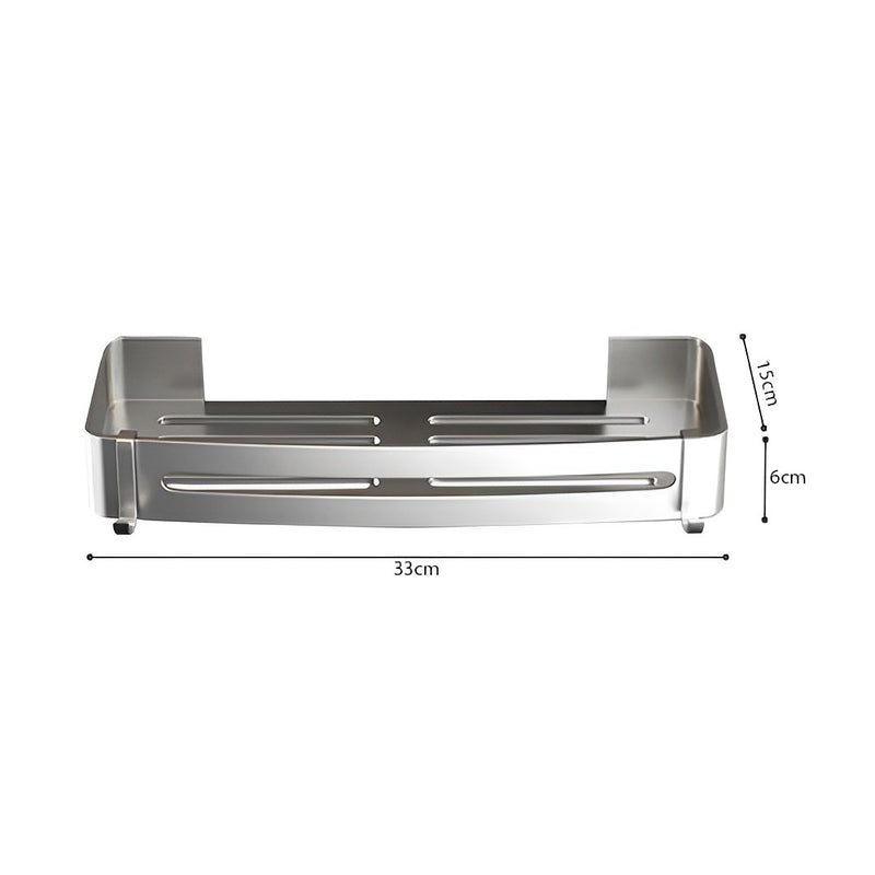 2X Silver Aluminum Wall Mounted Bathroom Shelf Rack With Hooks 33x15x6cm