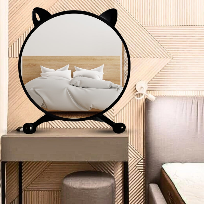 Smart 40cm Black Makeup Table Mirror Cat Ear Style No LED Light Bedroom Decor