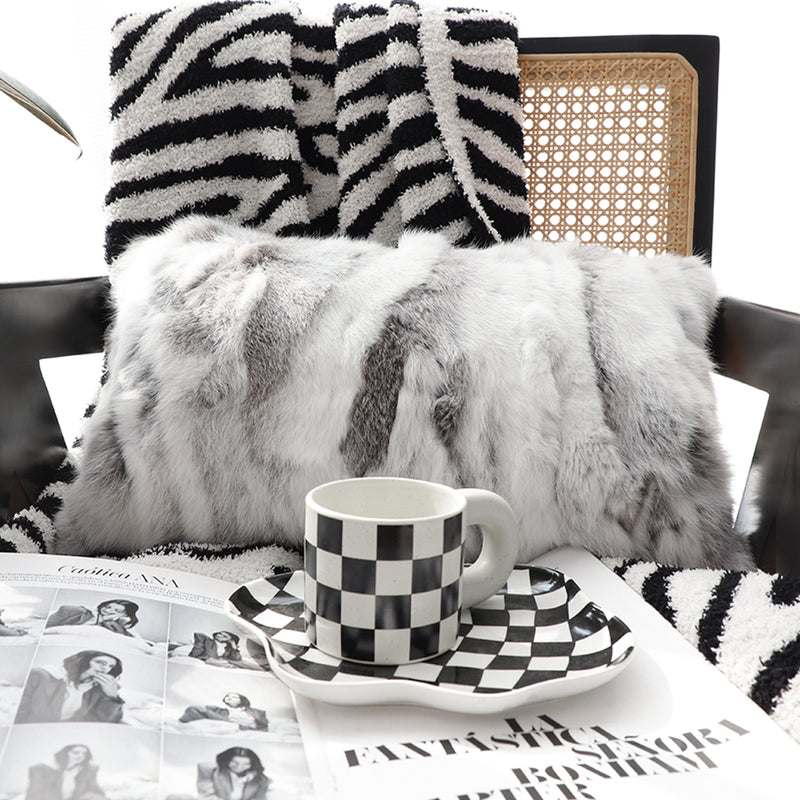Rabbit Fur Cushion 30cm Warm Floral Gray Throw Pillow Home Decor Cozy Accent