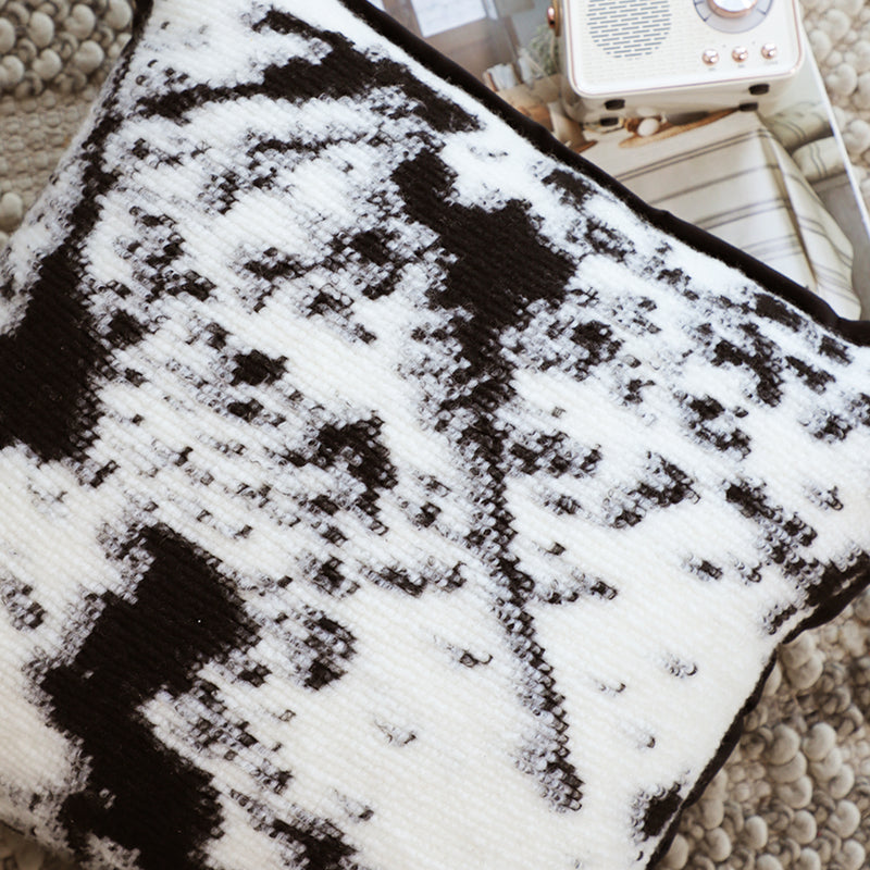 Throw Pillow 50x50x18cm Polyester Cotton Thick Plush Black White Leopard