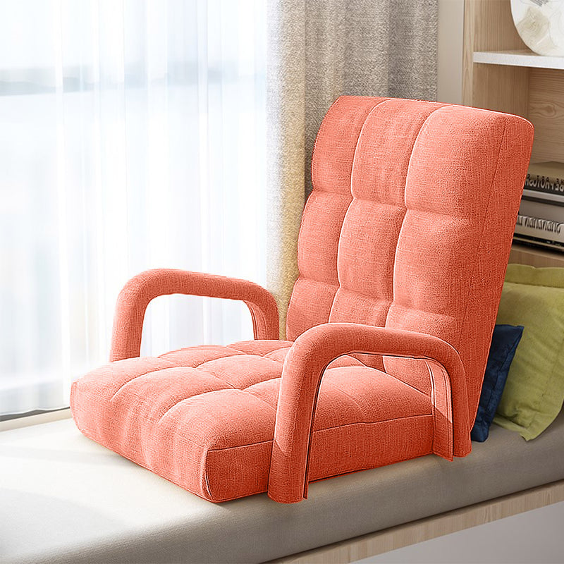 Foldable Lounge Chair Adjustable Recliner Linen Fabric with Armrest Orange