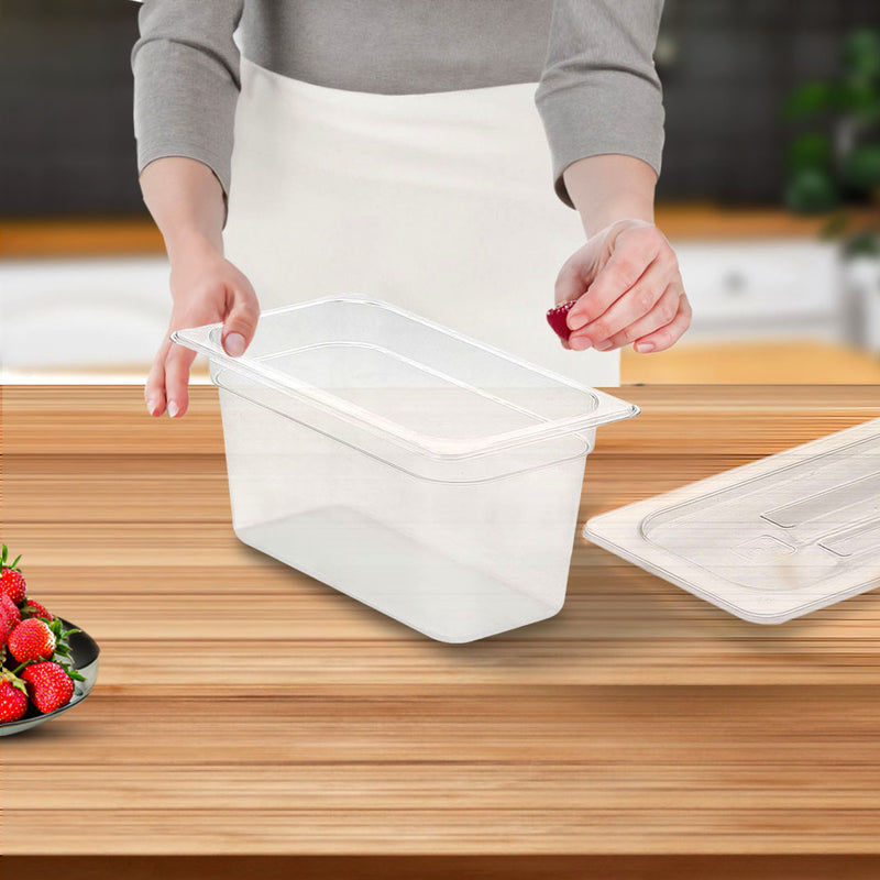 150mm 1/3 Gastronorm Pan Polycarbonate Clear With Lid Bundle of 2