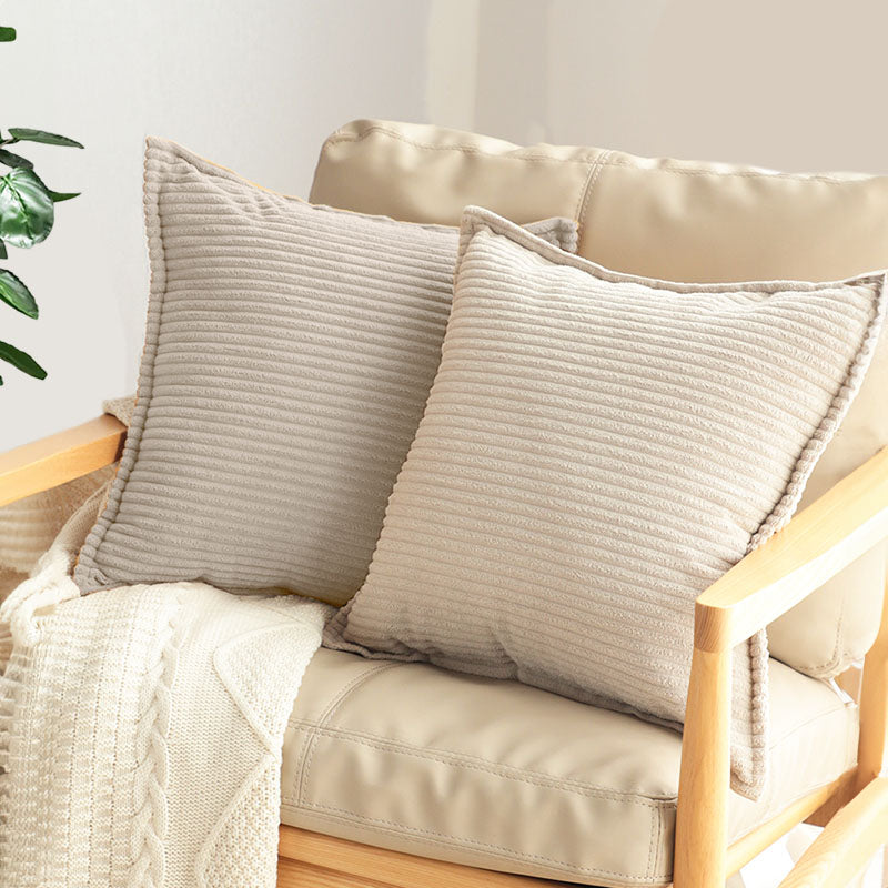 2X Beige 45cm Velvet Throw Pillow Corduroy Striped Soft Square Cushion