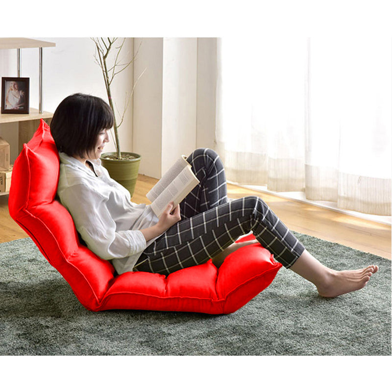 Foldable Suede Tatami Floor Sofa Bed Recliner Chair Adjustable Angles Red