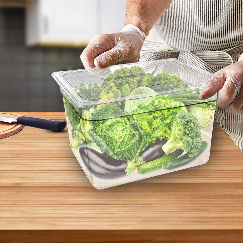 200mm Clear GN Food Tray Polycarbonate Storage Pan with Lid Dishwasher Safe