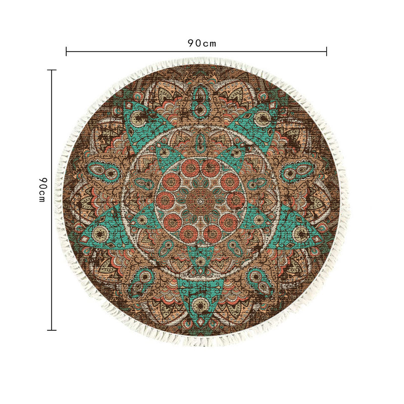 90cm Round Mandala Area Rug Polyester Thick Plush Anti Slip Backing