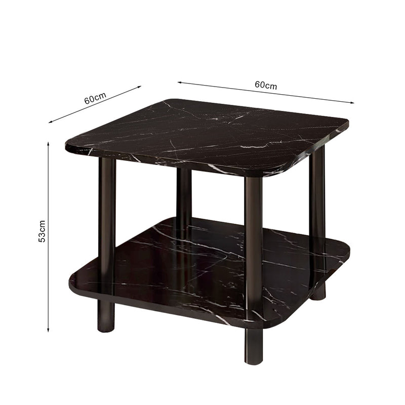 Black Ceramic Side Table 60x60x53cm Stone Pattern Metal Legs