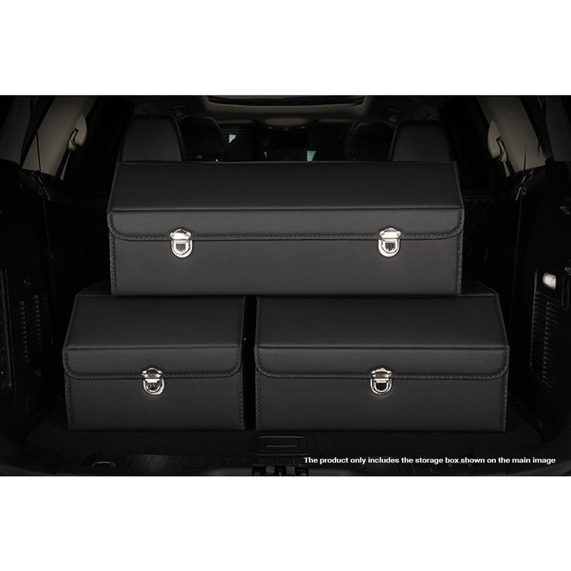 Leather Car Boot Organizer Box Foldable Portable Storage With Lock Black Small