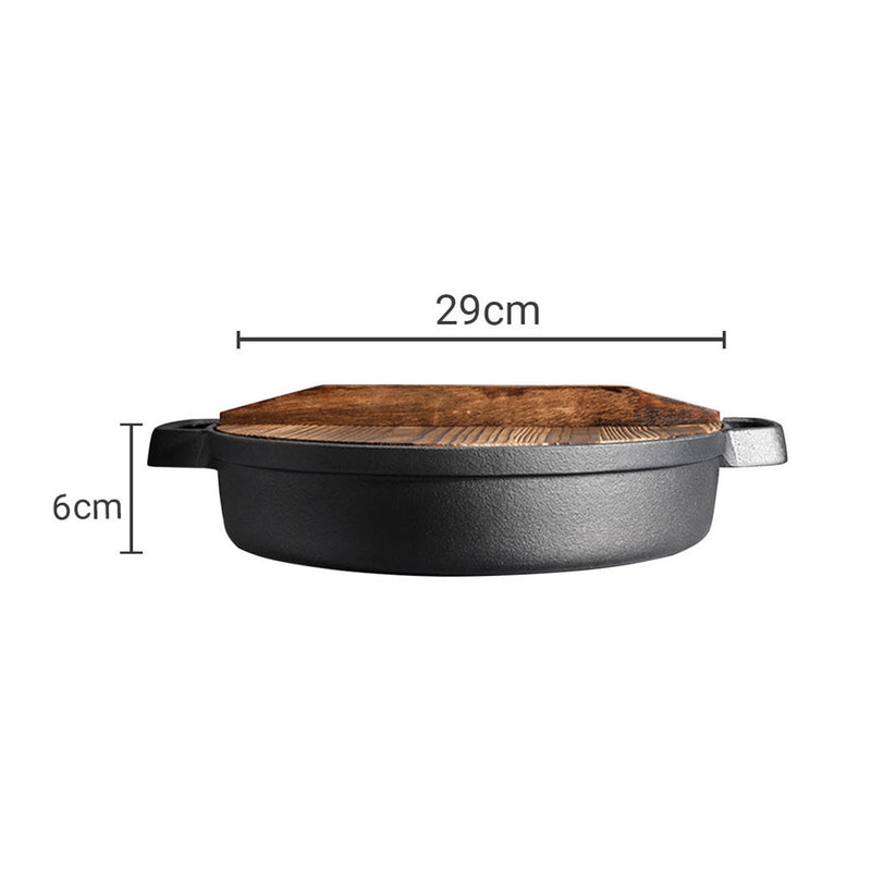 2X 29cm Cast Iron Deep Frying Pan Skillet With Lid Non-Stick Black Cooking