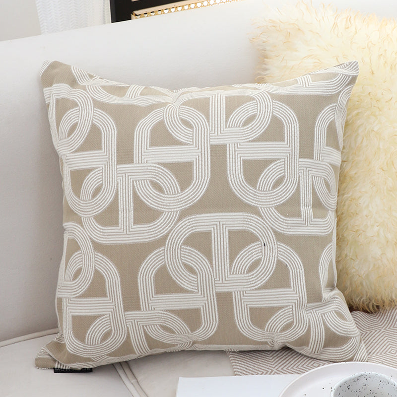 2X Beige Throw Pillow 50cm Geometric Pattern Polyester Fiber Cozy Accent Decor