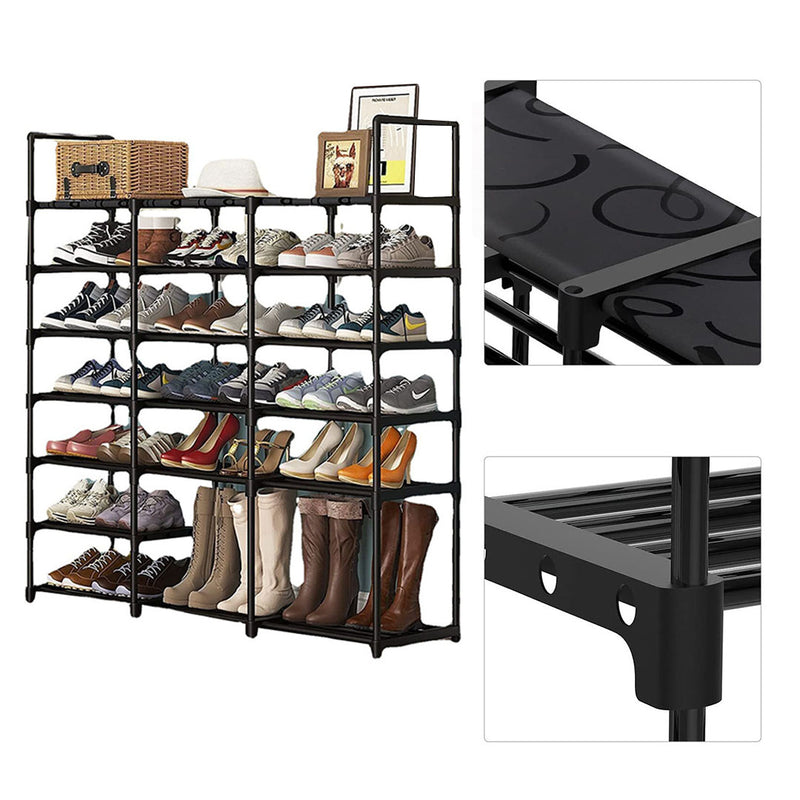 19 Shelf Shoe Storage Rack Black Plastic Coated Iron Space Saving Portable