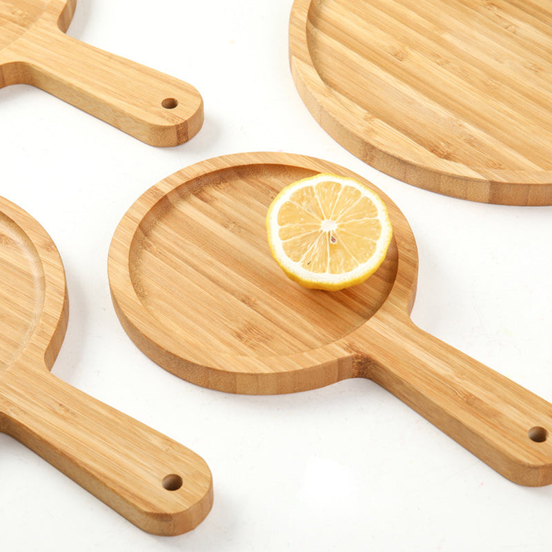 11 Inch Round Blonde Bamboo Serving Tray With Handle