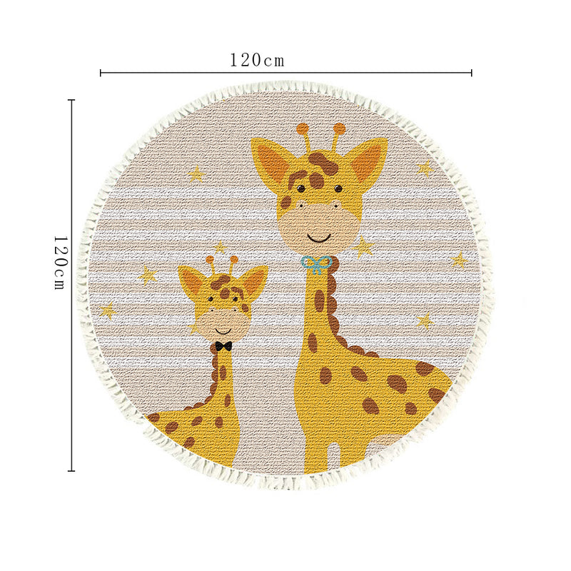 120cm Round Non-Slip Cartoon Animal Flannel Rug Soft Durable Multicolor Carpet