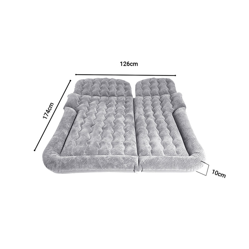 2X Grey Inflatable Car Boot Mattress Pvc Flocked 174cmx126cmx10cm With Pillows