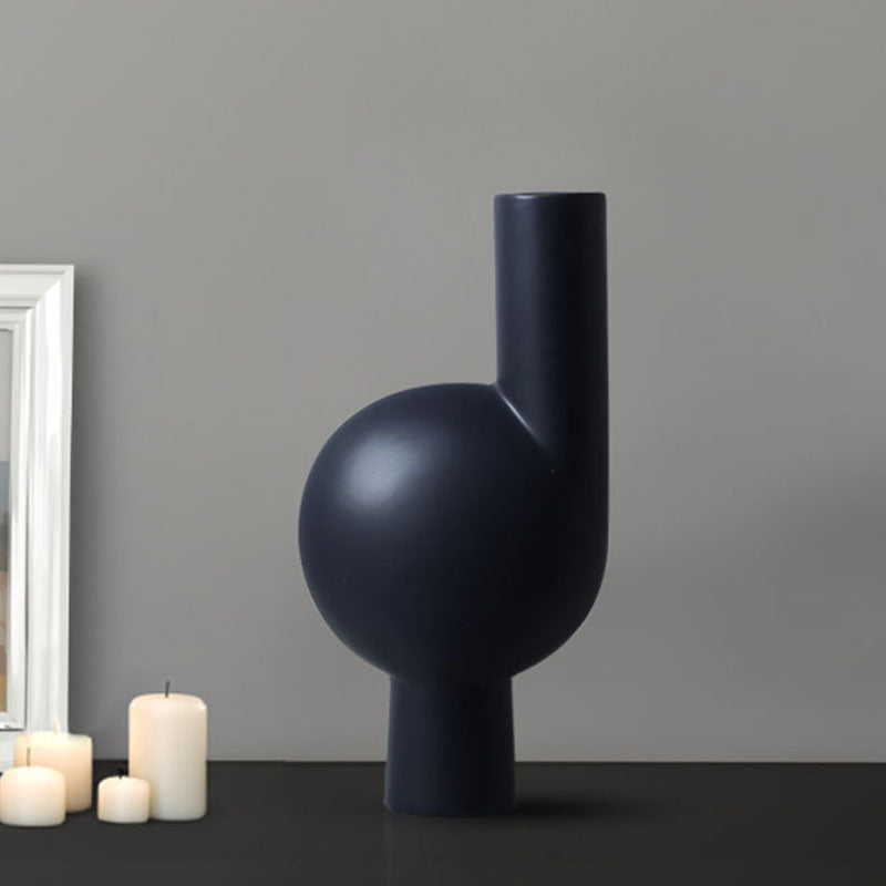 2X Ceramic Abstract Vase 19x9.3x37cm Narrow Neck Modern Black