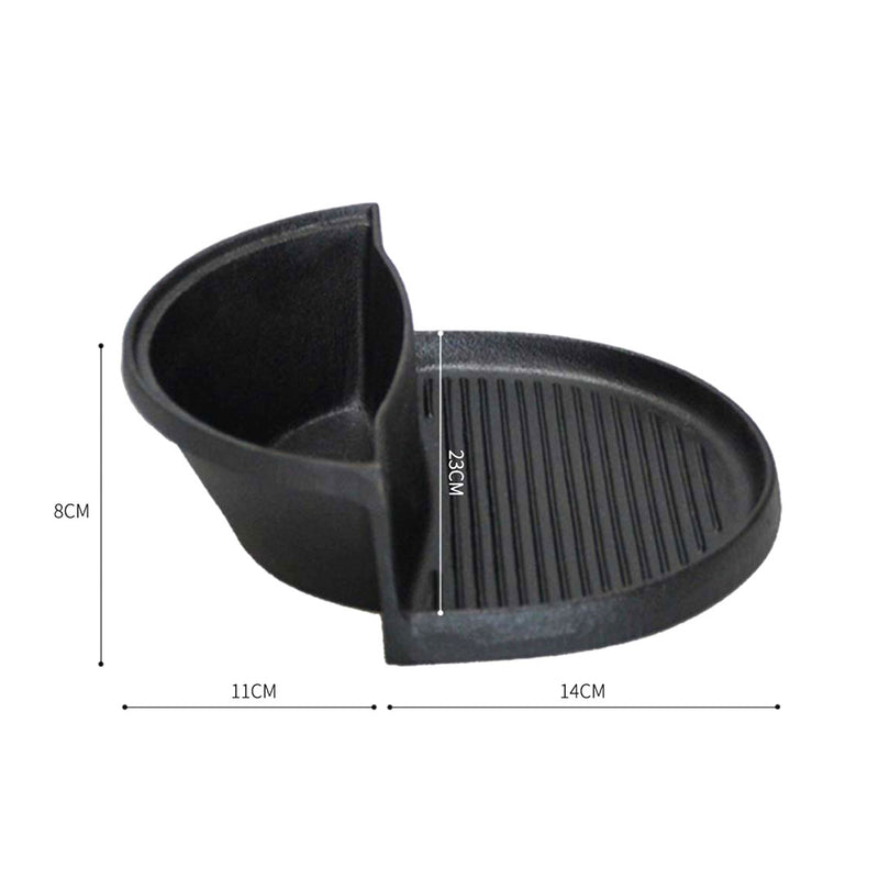 2 In 1 Cast Iron Skillet Griddle BBQ Steamboat Pot Non-Stick 23cm Black