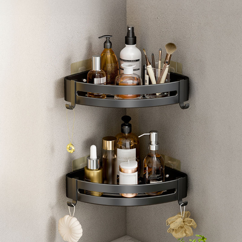 2X Black Aluminum Wall Mounted Bathroom Corner Storage Rack with Hooks