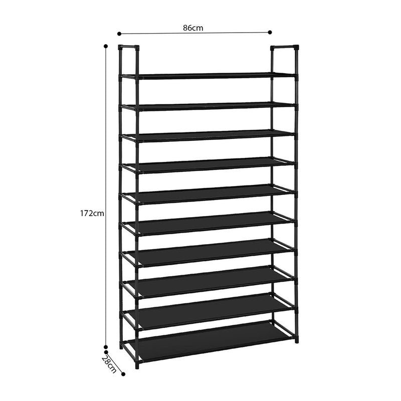 10 Tier Shoe Storage Shelf Space Saving Rack Organizer With Handle Black